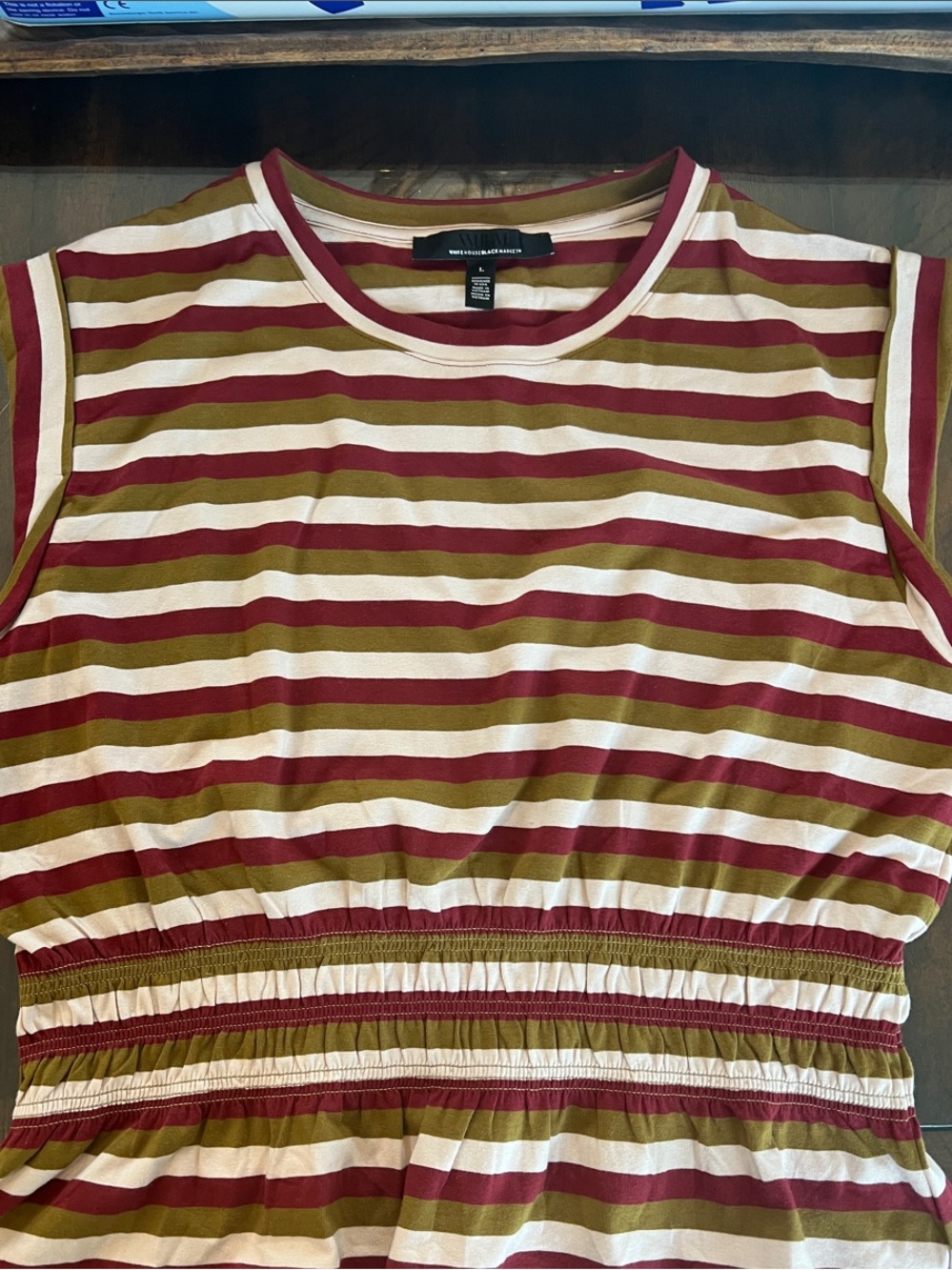 White House Black Market Striped Sleeveless Tank in Burgundy, Olive & Cream